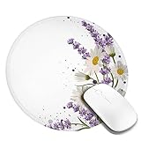 ASEELO Lot de 4 tapis de souris ronds de 20 cm - Lavande et marguerites - Tapis de souris en caoutchouc - Pour joueurs, bureau, maison, étude