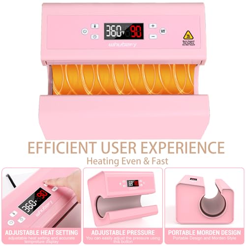 Automatische Heißpresse für Becher, pinkfarbene Tassen-Heißpresse für 10-30 oz (2,9-3,34 Zoll), gleichmäßige und schnelle Erwärmung, für gewerblichen/privaten Gebrauch mit Starter-Kit (Rosa)
