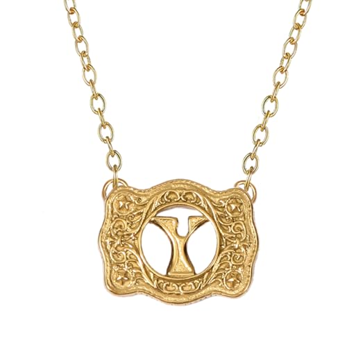 14K Gold Belt Buckle Necklace Western Style Initial Letter Pendant Necklace, Decorative Belt Buckle Frame Design