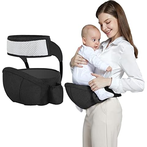 Baby Carrier to Newborn, Ergonomic Infant Carrier for Mom Dad Lightweight Waist Stool for Toddlers, Children, Babies Shower Gift 6-48 lbs Black Cover