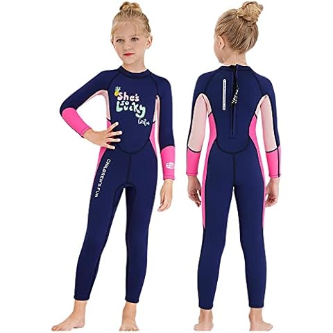 ILAVSUN Kids Wetsuit Girl - 2.5mm Neoprene Thermal Full Body Wet Suits Long Sleeve One Piece Swimsuit Back Zipper Keep Warm for Diving Scuba Snorkeling Swimming Surfing Cold Water Sports S Pink Cover