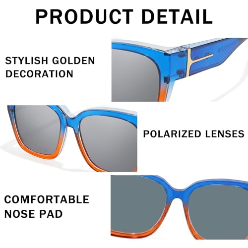 Image of SIPHEW Mirrored Sunglasses Polarized Fit Over Glasses for Women - Trendy Large Square w UV400 Protection Sun Glasses