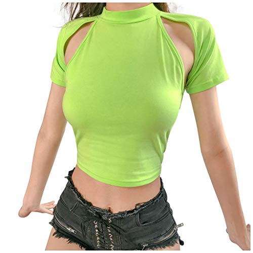 Amazing Deal ANJUNIE Womens Slim Bottoming T-Shirt Solid Open-Neck Round Neck Pullover Tops Tee Shir...