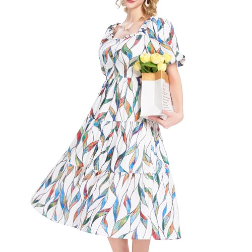 Women’s Bohemian Flora Summer Beach Vacation Dress, Casual Long Flowy Dress for Outdoor Parties