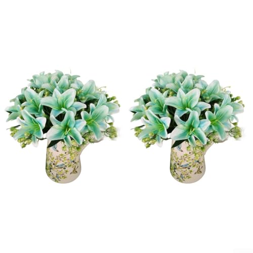 Bouquet di giglio artificiale a 9 teste per la decorazione della casa, fiori di seta dall'aspetto realistico e facile da pulire, per uso interno (blu)