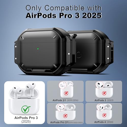 Image of RFUNGUANGO IP68 Waterproof AirPods Pro 3 Case with Lock, Black