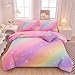 Girls Twin Bedding Set Galaxy Comforter Set 6 Pieces, Twin Bedding Sets for Girls Glitter Kids Twin Comforter, Rainbow Comforter Twin Bed Sheets and Comforter Set