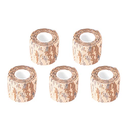 Coolsunny Self-Adhesive Protective Camouflage Tape Wrap 5CM x 4.5M Tactical Camo Form Multi-Functional Non-Woven Fabric Stealth Tape Stretch Bandage (Pack of 5) (Desert Camo)