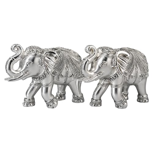 Image of DIVINITI 999 Silver Plated Elephant Pair Showpiece | Luxury Velvet Gift Box Included | Antique Finish Vastu Decor for Prosperity & Good Luck | Home, Office & Temple Decoration | 9.5 x 13 cm