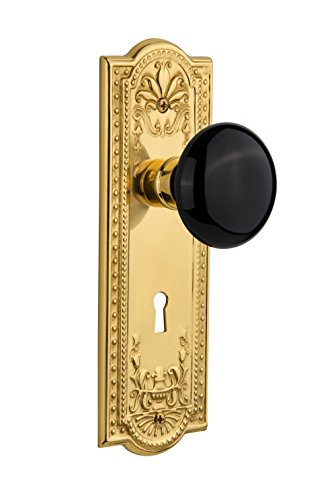 Nostalgic Warehouse Meadows Plate with Keyhole Black Porcelain Knob, Mortise, Unlacquered Brass Nostalgic Warehouse Meadows Plate with Keyhole Black Porcelain Knob, Mortise, Unlacquered Brass