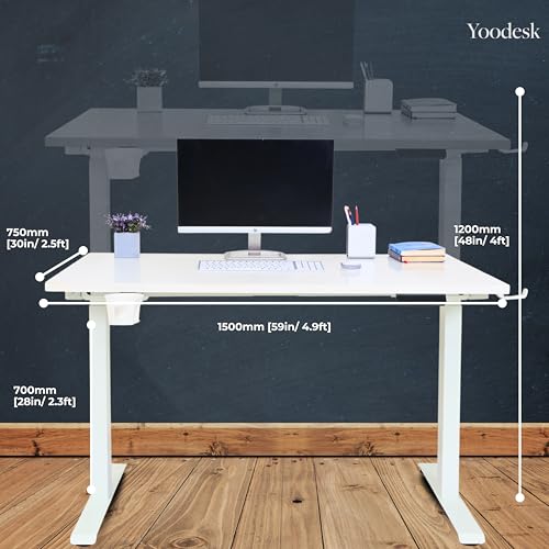 Image of Dual Motor - 150x75cm (25mm Frosty White Top & Frame) Electric Height Adjustable Desk, 3-Stage Lift, Cup & Headphone Holder, Anti Collision Safety | 2-Year Warranty