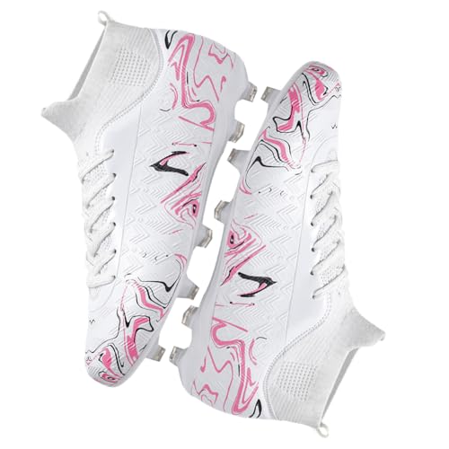 HESBITEUL Men's Soccer Cleats FG: Lightweight Football Shoes for Outdoor Training Soccer - High-top Boots for Ankle Support White