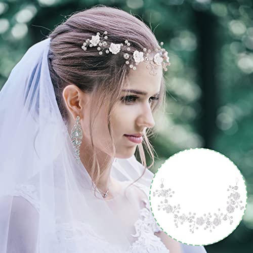 Pagow 4Pcs Pearl Hair Comb, Classic Wedding Hair Comb Headband, Bridal Faux Pearl Branch And White Rose Flower Hair Vine, U-Shaped Hair Clip Hair Accessories (Silver) #TOP4