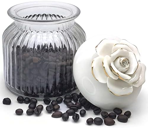 HomeyHoney 22 oz Decorative Glass Jars with Airtight Lids, Handmade White Porcelain Rose on Lid, Decorative Glass Canisters with Airtight Lids, Glass Storage Containers with Lids for Candy Cookie