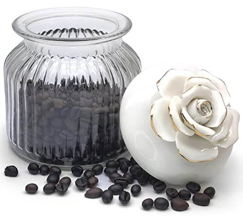 HomeyHoney 22 oz Decorative Glass Jars with Airtight Lids, Handmade White Porcelain Rose on Lid, Decorative Glass Canisters with Airtight Lids, Glass Storage Containers with Lids for Candy Cookie HomeyHoney 22 oz Decorative Glass Jars with Airtight Lids, Handmade White Porcelain Rose on Lid, Decorative Glass Canisters with Airtight Lids, Glass Storage Containers with Lids for Candy Cookie