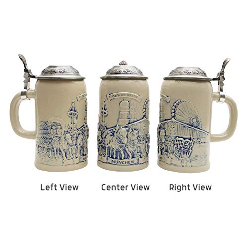 1 Liter | Oktoberfesthaus Oktoberfest Mugs Engraved Beer Stein German Raised Relief Munich Festival Scene Stoneware Beer Mug Tankard With Lid #TOP3