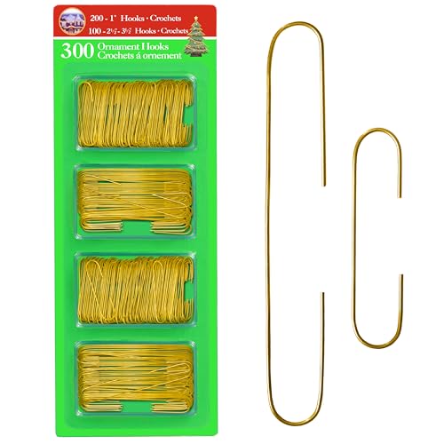 R’ND’s 300 Pack Ornament Hooks Christmas Tree Decorating Hangers- Metal Wire Ornament Hooks for Christmas Tree Decoration Hanging (Gold)