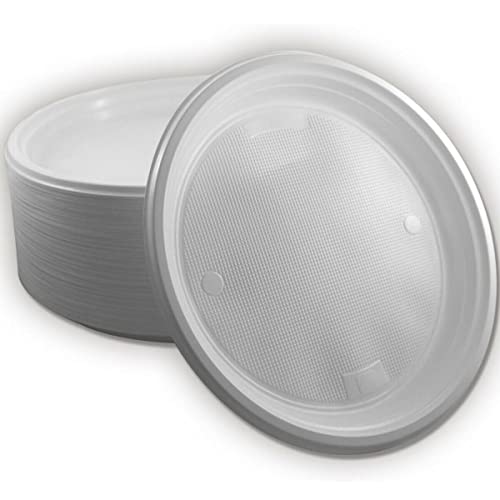 Trendsky Lot de 100 assiettes de menu non divisées | Réutilisables | Assiettes en plastique Ø 22 cm