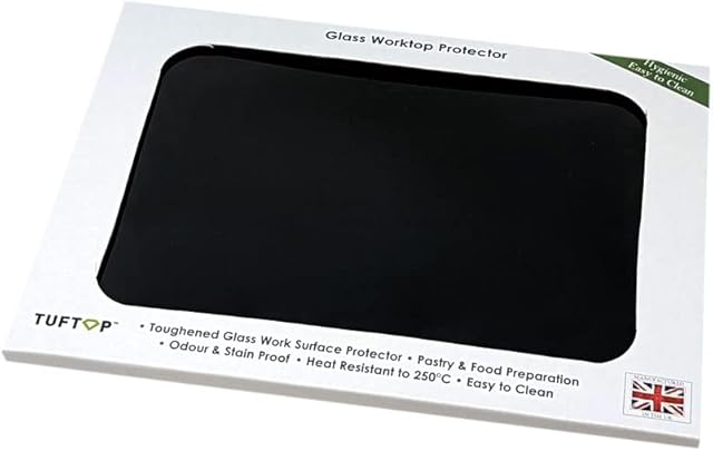 TUFTOP Plain Smooth Black Glass Board Small 22x30cm Worktop Saver