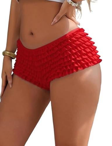 Women's Sexy Lolita Mini Skirt with Ruffle Panties Lingerie Mini Dress See Through Skirted G-String Low Waist Frilly Mini Skirt with String Briefs Fluffy and Cute Shape Clubwear for Club Party