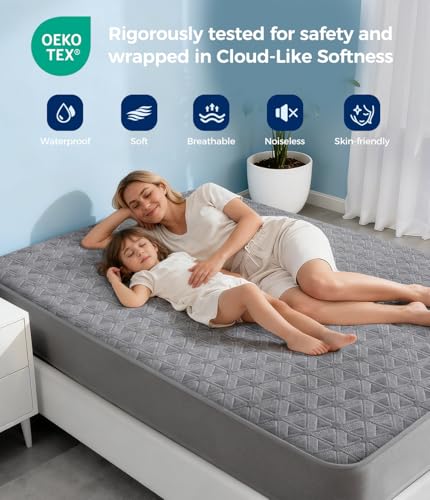 Image of Waterproof Mattress Protector Full Size, Soft Breathable Mattress Pad with Deep Pocket 8 inch-21 inch, Noiseless 3D Air Fabric Cooling Mattress Cover for Bed, Machine Washable, Grey