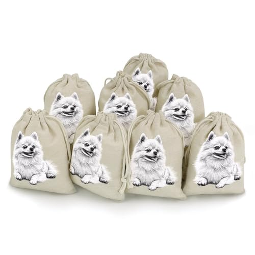 Pomeranian Dog 8 Pack Small Gift Bags Cotton And Linen Drawstring Pockets Sachet Bag for Party Home Supplies