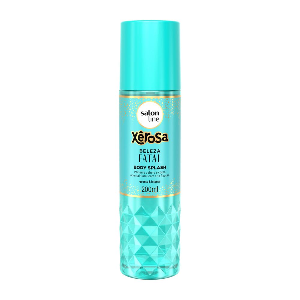 Body Splash Salon Line Xerosa Beleza Fatal 200ml em frasco azul turquesa com relevo geométrico.