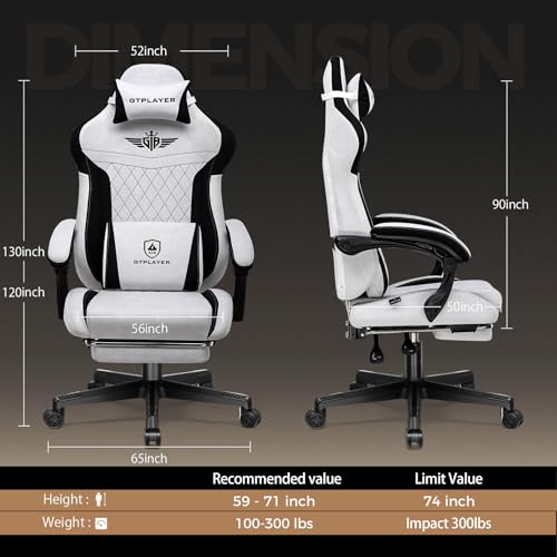 Image of GTPLAYER Gaming Chair with Footrest, Big and Tall Game Chair High Back Computer Office Chair with Lumbar Support for Adults, Ergonomic Swivel Games Chair with Cushion Gaming, Fabric Grey