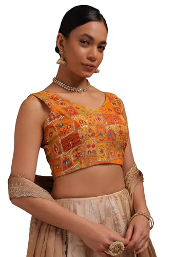 Image of Soch Womens Georgette Floral Print Padded Blouse with Zari