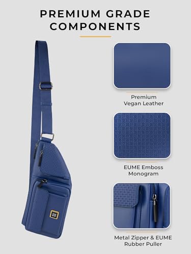 Image of EUME Kinetic Fanny Sling Bag | Waist Bag for Men & Women | Crossbody Waist Pouch with Zippered Compartments & Adjustable Strap | Midnight Blue