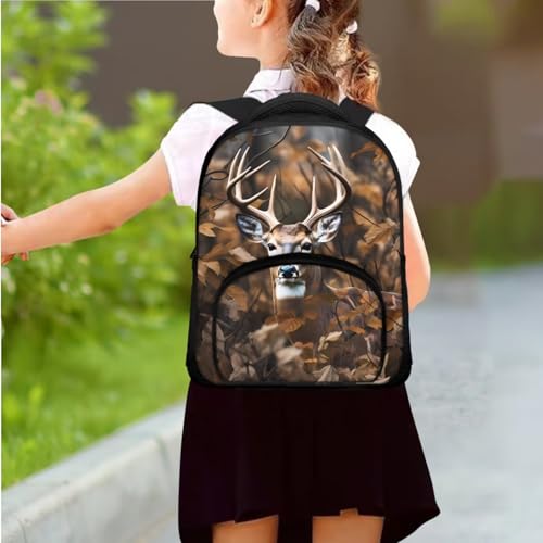 Deer Camo Backpack for Boys Kids Backpack with Lunch Box and Zipper Pencil Case 3 in 1 Set 12" Sturdy Bookbag with Front Pocket Lightweight School Bag with Side Pockets for Toddler Boys3