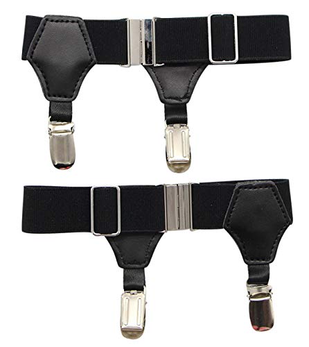 Booluee 1 Pair Adjustable Men's Sock Garters Belts Grips Suspenders with Double Non-slip Clips (Black)
