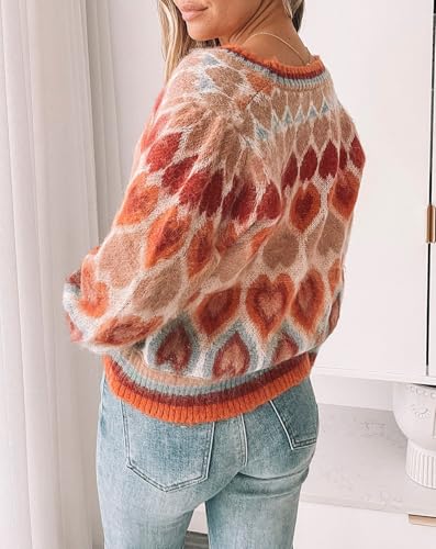 Women's Cute Sweater Cardigan Heart Print Y2K Button Open Front Cardigans V Neck Cropped Knitted Outerwear3