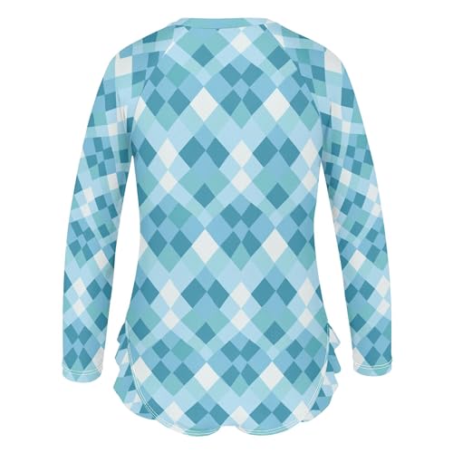 Buffalo Check Plaid Girls Long Sleeve Rashguard Swimsuit UV Protection One-Piece Swimwear Bathing Suit B04039623