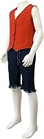 Vista 3 de Luffy - Conjunto completo de disfraz de cosplay con sombrero para fiesta de Halloween