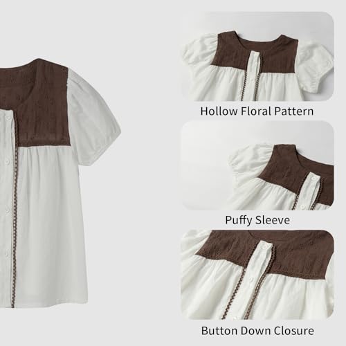 Mud Kingdom Girls Lace Top Cotton Short Sleeve Eyelet Blouse Shirt Ruffled Casual3