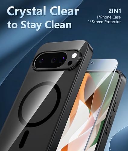 Image of FNTCASE for Google Pixel-10-Pro XL Case: Clear Pixel 9 Pro XL Phone Cases Magnetic with Screen Protector Transparent Slim Cell Cover Anti Yellowing Rugged Shockproof Protective (Black)