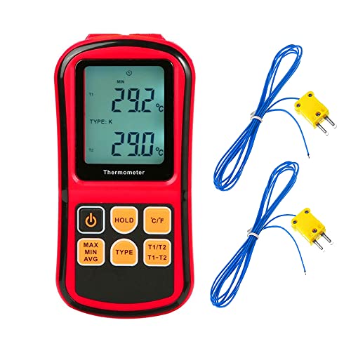 Mengshen Digital Thermometer, 2-Channel K-Type Thermocouple Probe Sensor Temperature Meter Gauge for K/J/T/E/R/N/S Type, -200℃ to 1372℃ (-328℉ to 2501℉)