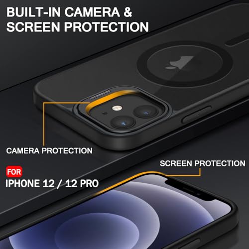 Image of TheGiftKart Hybrid Back Cover Case for iPhone 12 /12 Pro Compatible with MagSafe | Built-in Stand | Shockproof Hard Case Cover for iPhone 12 /12 Pro (PC & TPU, Frosted Matte Back, Black Sides)