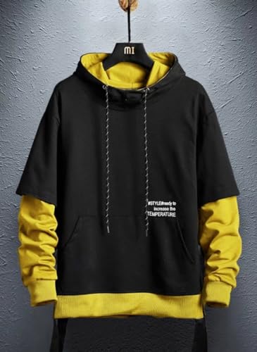 Image of EYEBOGLER Men's Cotton Blend Colorblocked Hooded Neck Full Sleeves Regular Fit Sweatshirt