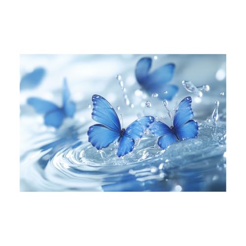Cuadro de mariposa morpho azul de 40x60cm: decoración vintage natural para un baño relajante