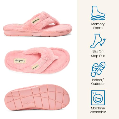 Image of Dearfoams Women's Melanie Thong Slide Memory Foam Terry Sandal Summer House Slippers