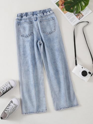 WDIRARA Girl's Graphic Print Elastic Waist Jeans with Pockets Wide Leg Long Pants2
