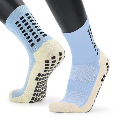 Anti-slip Sport Socks Athletic Socks Non-slip Rubber Grip for Football, Rugby, Basketball, Running, Hiking, YogaPilates (Light Blue Socks) One Size