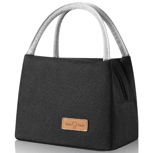 TIECHI Insulated Lunch Bags for Women Men, Reusable Small Lunch Bag for Work, Thickened Aluminum Foil Leak-Proof Cool Bag for Outdoor, School, Picnic, Travel (Black)