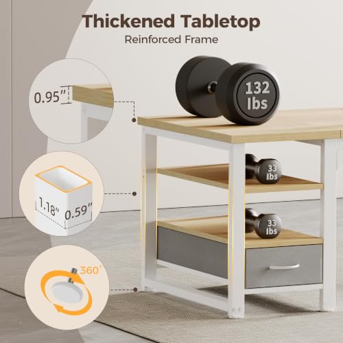 Image of Mericonia 48 in Computer Desk with Drawer, 1 inch Thick Reversible Office Desk | Modern Writing Table with Storage Shelves, Heavy Duty Industrial Study Desk for Home Bedroom Work