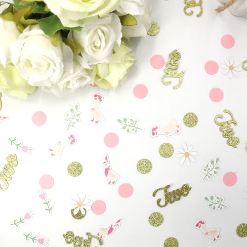 Image of 220PCS Two Silly Goose Birthday Decorations for Girl, Goose Dot Leaves Flower 2nd Birthday Confetti for Pink and Gold 2 Year Old Bday Decor