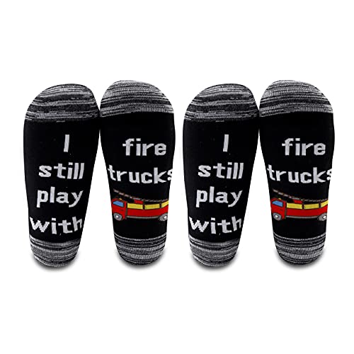 LEVLO Funny Firefighters Gifts I Still Play with Fire Trucks Cotton Socks for Fireman Gifts