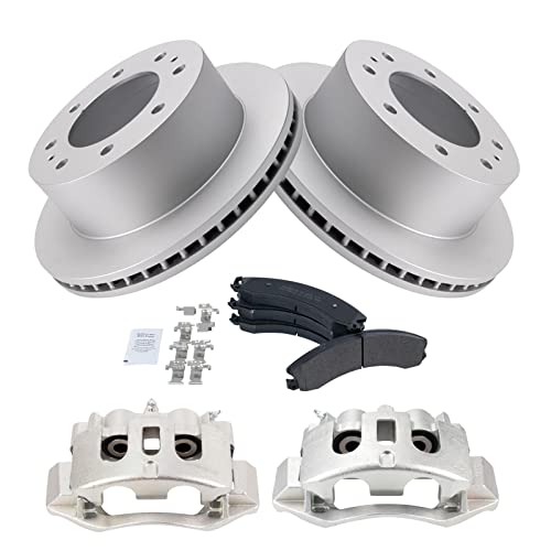 Image of TRQ Rear Semi-Metallic Brake Pad Coated Rotor & Caliper Kit for Chevy