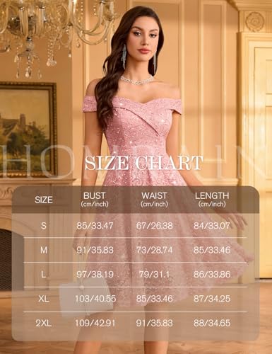 HomRain Plus Size Pink Sequin Lace Prom Dresses for Teens Off the Shoulder Short Formal Elegant Homcoming Cocktail Party Dress Sequin-Blush 2XL — view 4